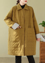 Yellow Pockets Patchwork Fine Cotton Filled Coats Peter Pan Collar Winter