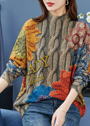 Yellow Print Wool Knit Sweater Tops Chunky Oversized Winter