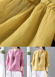 Yellow Ruffled Cotton T Shirt O Neck Half Sleeve