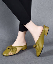 Yellow Slide Sandals Chunky Faux Leather Fashion Tulle Splicing Bow