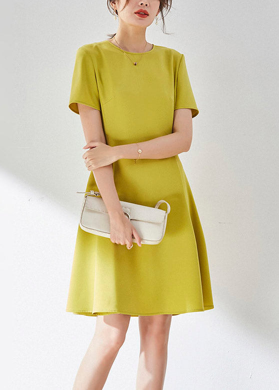 Yellow Slim Mid Dress Short Sleeve