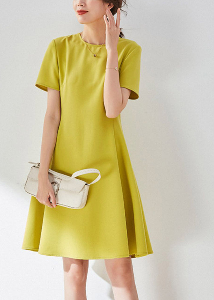 Yellow Slim Mid Dress Short Sleeve