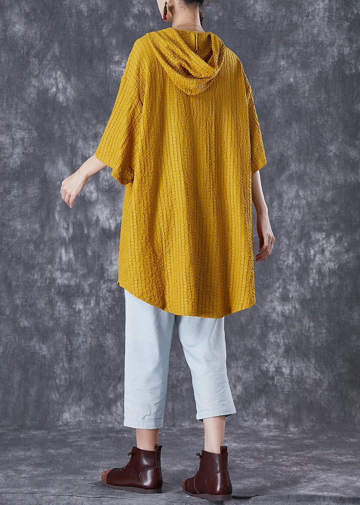 Yellow Striped Cotton Dress Oversized Hooded Summer
