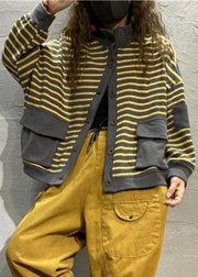 Yellow Striped Patchwork Coats Outwear Long Sleeve