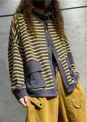 Yellow Striped Patchwork Coats Outwear Long Sleeve