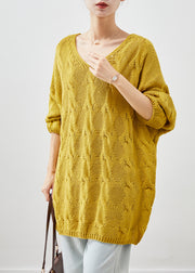 Yellow Thick Cable Knit Sweater Top Oversized Winter