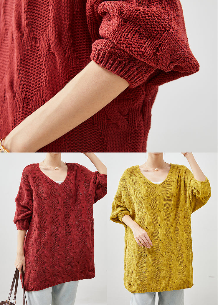 Yellow Thick Cable Knit Sweater Top Oversized Winter