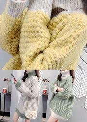 Yellow Thick Patchwork Cozy Knit Sweaters Hign Neck Spring