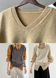 Yellow V Neck Cotton Knit Waistcoat Spring