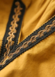 Yellow V Neck fashion Cotton Dresses Spring