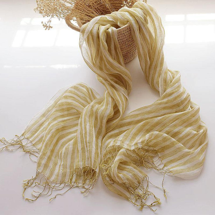 Yellow striped French scarf spring and summer sunscreen women and men shawls fringed thin women - SooLinen