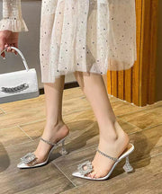 Zircon Transparent High Heel Slide Sandals Fashionable One Word Strap