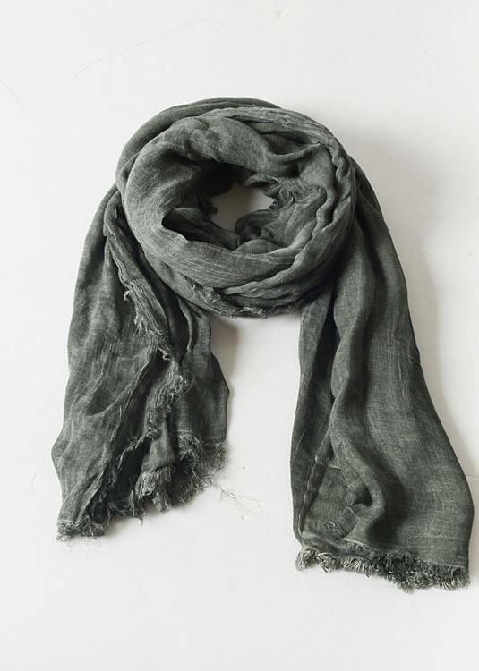 army green Cinched scarf warm vintage cotton linen scarves - SooLinen