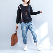 autumn black casual thick t shirt plus size long sleeve patchwork tops