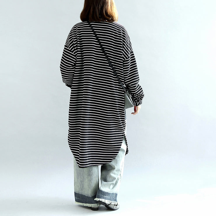 autumn black white striped cotton cardigans plus size casual long wrap coat