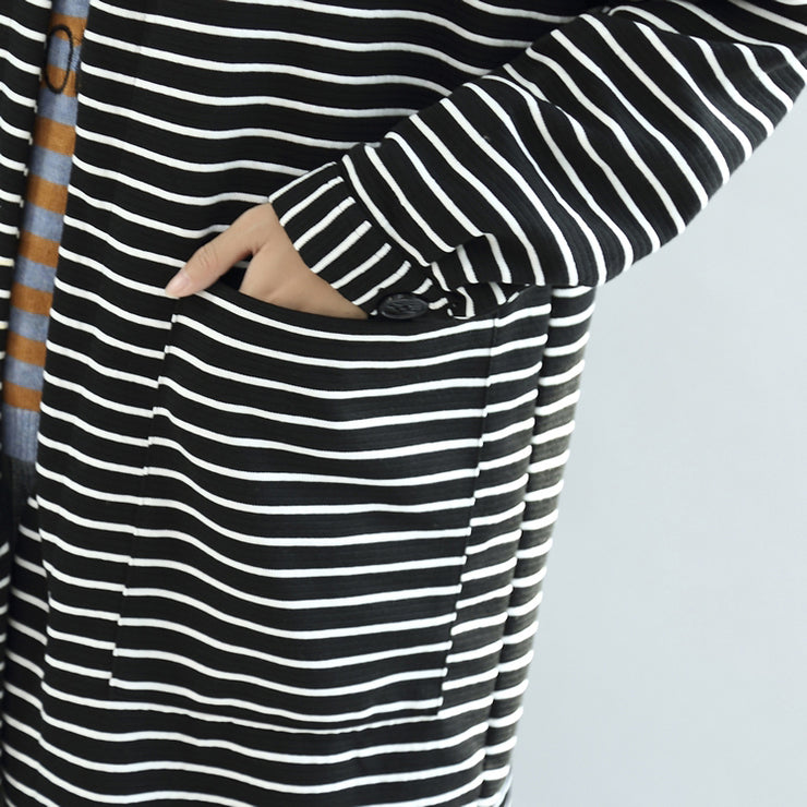 autumn black white striped cotton cardigans plus size casual long wrap coat