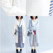 autumn fashion light blue cotton sweater outwear oversize hollow out sweater cardigan