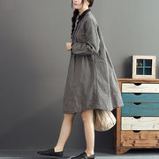 autumn gray grid cotton dresses plus size casual long sleeve lapel thick dress