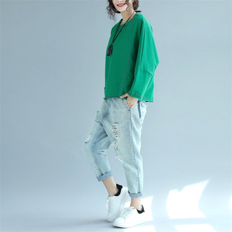 autumn green casual cotton pullover loose fashion batwing sleeve tops