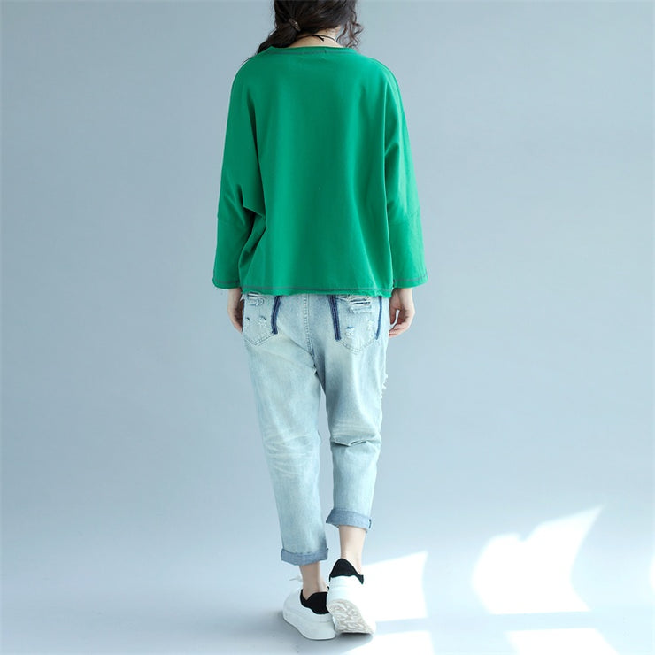 autumn green casual cotton pullover loose fashion batwing sleeve tops