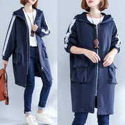 autumn navy casual sport coat cotton plus size  fit zippered outwear