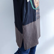 Herbst neue schwarze Patchwork-Baumwolldruckkleider plus mittelgroßes Kleid mit O-Ausschnitt