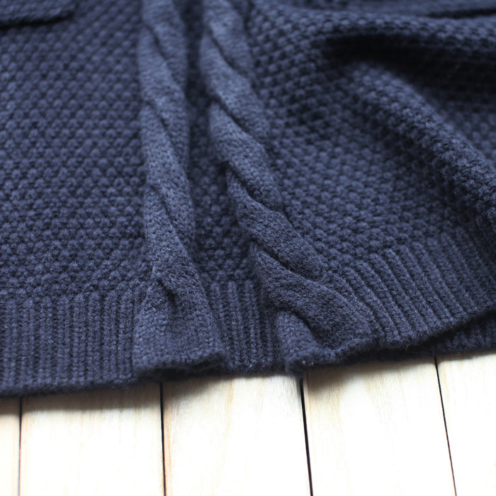 autumn new dark blue vintage cotton sweater cardigans plus size long sleeve knit coat