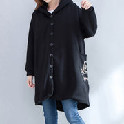 autumn new prints black casual coats oversize hooded back side open cardigans clothes