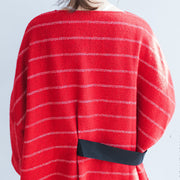 herbst plus größe rot gestreifte baumwolle kleider binden taille langarm woll casual dress