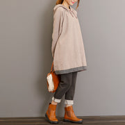 autumn thick light gray cotton blouse oversize long sleeve hooded pullover