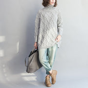 autumn warm light gray cotton sweater plus size cozy batwing knit tops