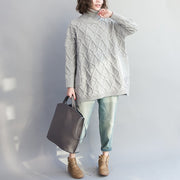 autumn warm light gray cotton sweater plus size cozy batwing knit tops