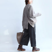 autumn warm stylish cotton knitted pullover  back side open oversize cozy o neck sweater