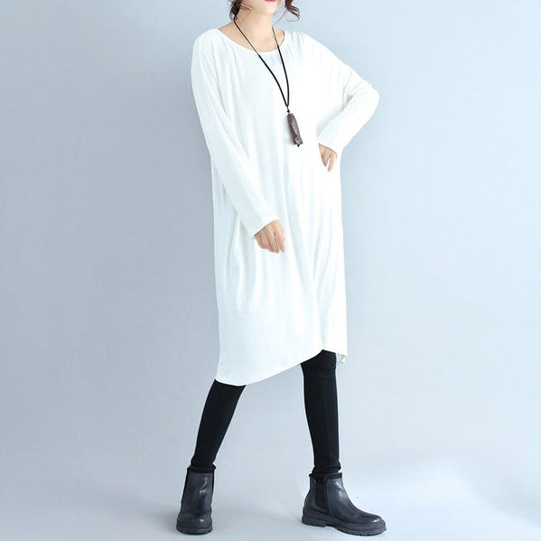 autumn white casual cotton t shirt dresses oversize long sleeve shift dress