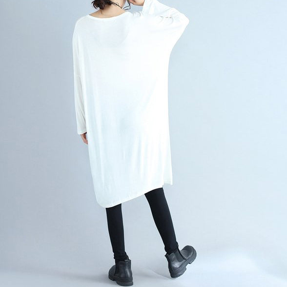 Herbst weißes lässiges Baumwoll-T-Shirt Kleider übergroßes langärmliges Etuikleid