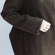 autumn winter blackish green fashion woolen cardigans plus size tie waist women trench coats