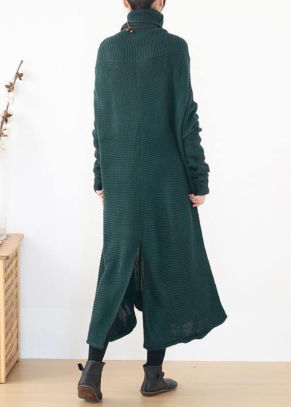 back open Sweater high neck dress outfit Moda blackish green  Hipster knitted tops - SooLinen
