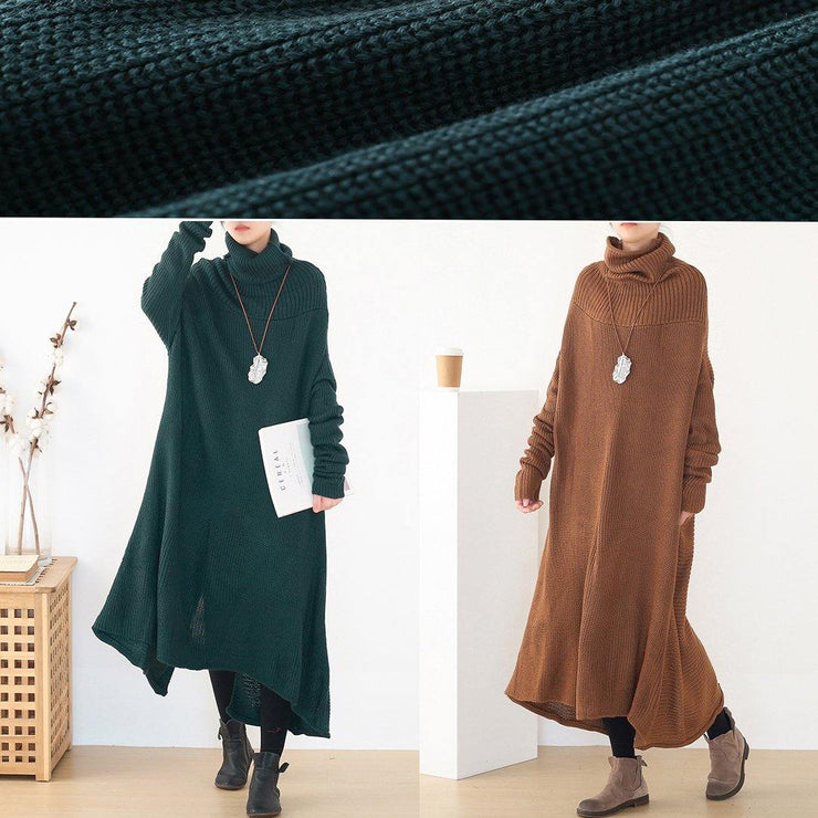 back open Sweater high neck dress outfit Moda blackish green  Hipster knitted tops - SooLinen