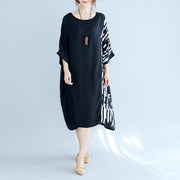 baggy black Midi-length cotton t shirt trendy plus size traveling clothing fine batwing sleeve patchwork natural cotton pullover