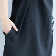 Baggy Black Baumwoll-T-Shirt in Midi-Länge, modische Reisekleidung, große Größen, feiner Fledermausärmel-Patchwork-Pullover aus natürlicher Baumwolle