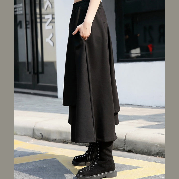 baggy black cotton shift skirt plus size holiday skirt elastic waist baggy New asymmetrical design autumn skirt