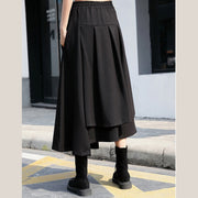 baggy black cotton shift skirt plus size holiday skirt elastic waist baggy New asymmetrical design autumn skirt