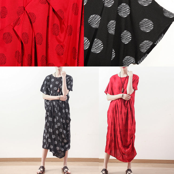 baggy black dotted linen blended caftans plus size O neck baggy dresses boutique short sleeve linen blended dresses