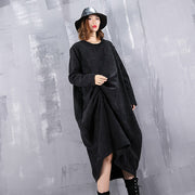 baggy black maxi dress casual O neck traveling dress fine asymmetric dresses