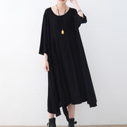 baggy black natural chiffon dress plus size asymmetric hem caftans New o neck gown