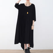 Baggy Black Natural Chiffon Kleid plus Größe Kaftane mit asymmetrischem Saum Neues Kleid mit O-Ausschnitt