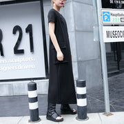 baggy black natural cotton dress trendy plus size casual dress vintage one side long hem sleeveless cotton clothing dress