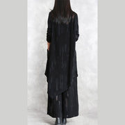 weite schwarze Bluse aus reiner Baumwollmischung plus Größe zweiteilig Neue asymmetrische Jacquard-Tops mit langen Ärmeln und O-Ausschnitt
