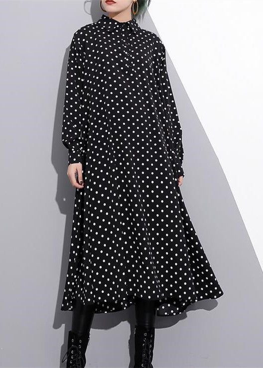 Baggy schwarze Seidenkleider plus Größe gepunktetes Seidenkleidungskleid Neue Baumwollkaftane mit Stehkragen