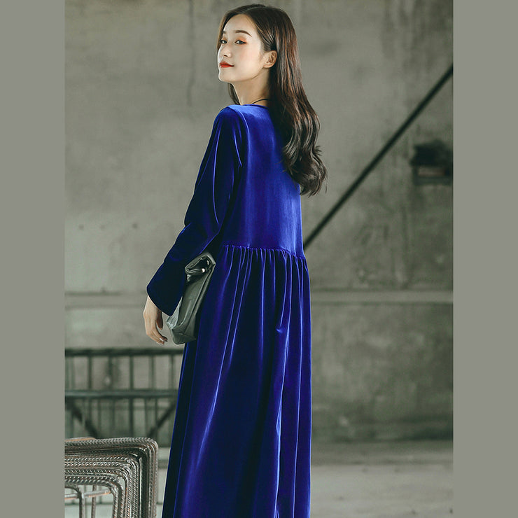 baggy blue natural plus size O neck gown fine baggy dresses